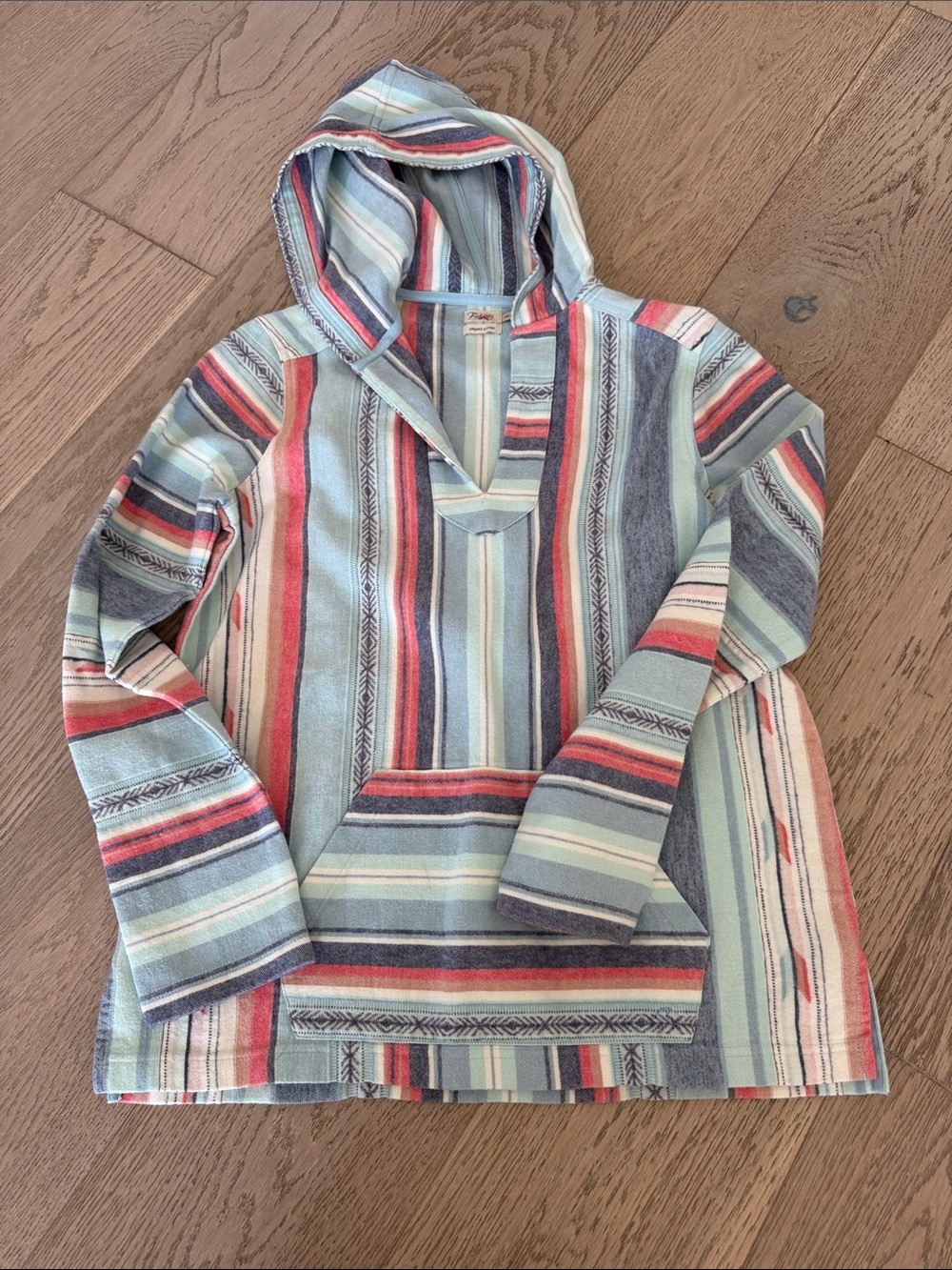 Faherty Light Blue Striped Hooded Baja Pullover